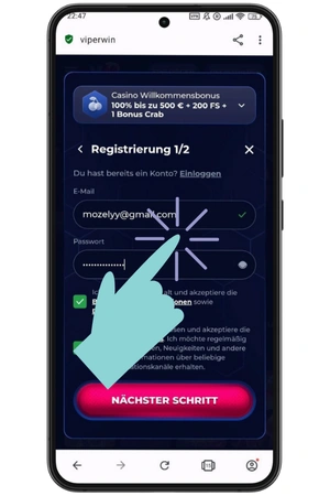 Anmeldung auf der Viper-win-Website