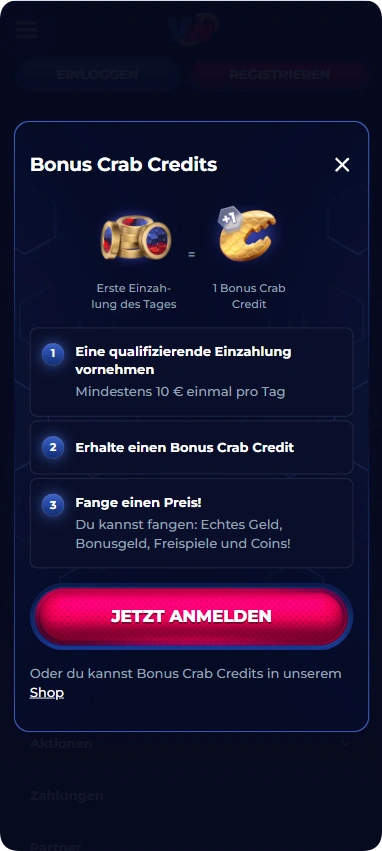 Bonus Crab Aktion und Freispiele auf der mobilen ViperWin Casino Website
