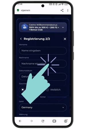 Kontoerstellung auf der Viper win-Website
