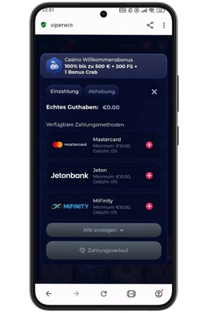 Laden Sie Ihr Konto bei der Registrierung auf der Website auf ViperWin