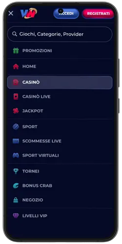 Lobby del casinò ViperWin con slot, scommesse sportive e nuove promozioni per giocatori italiani