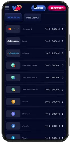 Navigazione mobile su ViperWin – categorie per slot, giochi live, tornei e sport