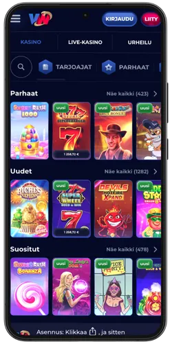Viperwinin mobiilivalikko – slotit, livepelit, turnaukset ja vedonlyönti