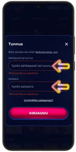 Kirjautuminen sivustolla