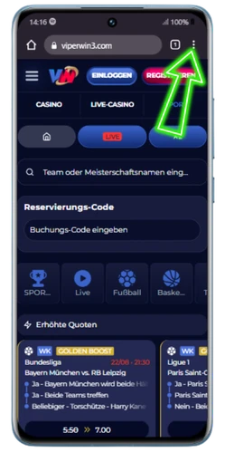 Chrome Drei-Punkte-Menü auf Android antippen