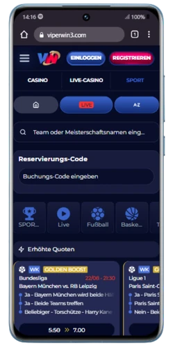 ViperWin im Chrome-Browser auf Android öffnen