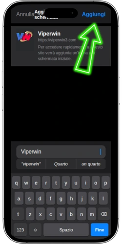 Confermare l'aggiunta di ViperWin alla schermata iniziale su iPhone