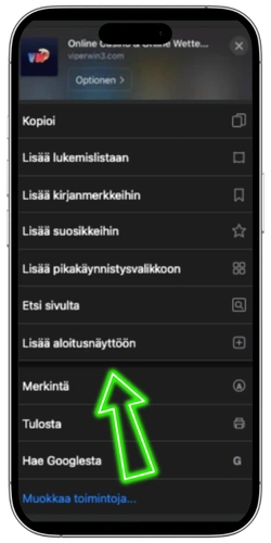 Lisää aloitusnäyttöön -vaihtoehto Safarin jakovalikossa iPhonella — ViperWin