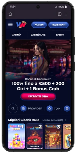 Homepage ViperWin Casino nel browser mobile