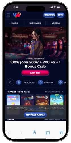 ViperWin Casino -etusivu Safarissa iPhonella