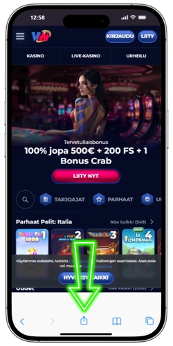 Safarin Jaa-kuvake näytön alareunassa — ViperWin iPhonella