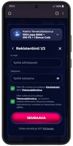 ViperWin rekisteröinti vaihe 1 sähköposti ja salasana