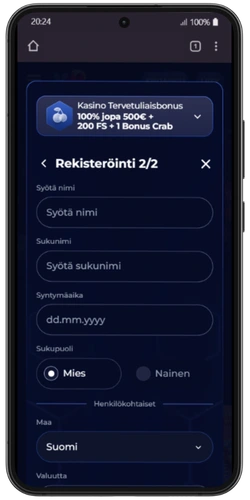 ViperWin rekisteröinti vaihe 2 henkilötiedot